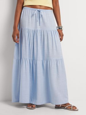 Y&G Linen Blend Tiered Maxi Skirt