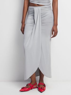 Women's Silver Co-Ord Skirt With Front Draping