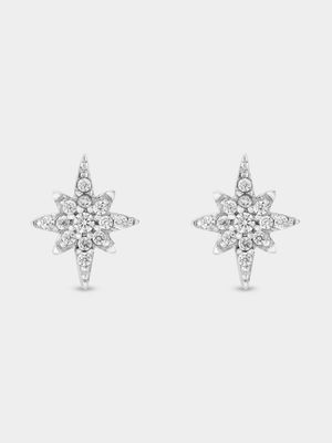 Sterling Silver Cubic Zirconia Starburst Stud Earrings