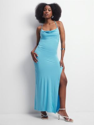 Women's Blue Slinky Strappy Dress