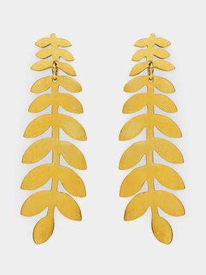 Stainless Steel Palm Leaf Drop Earrings