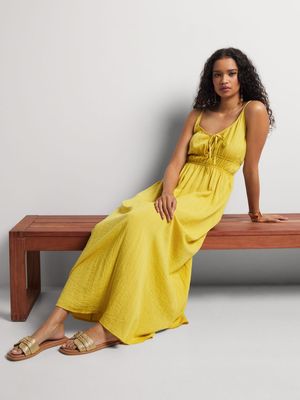 V-Neck Drawstring Maxi Sundress