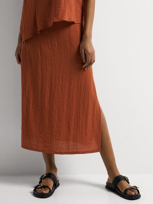 Slit Hem Washer Midi Skirt