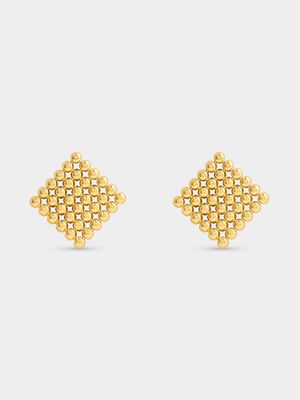 Stainless Steel Gold Tone Bubble Square Stud Earrings