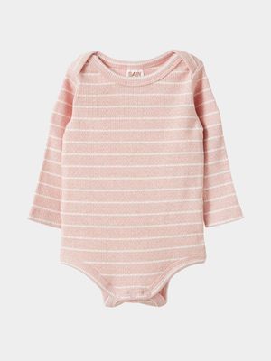 Cotton On Baby Pink Organic Newborn Pointelle Long Sleeve Bubbysuit