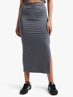 Women's Grey Co-Ord Skirt With Front Ruch