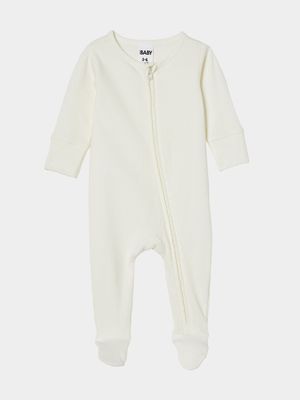 Cotton On Baby Cream Organic Pointelle Zip Romper