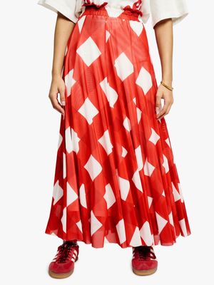 Women's Me&B Red&White Full Panelled lined Mesh Skirt