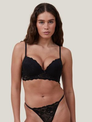 Women's Cotton On Black Everyday Lace Longline Push Up2 Bra