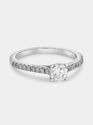 White Gold 0.7ct Lab Grown Diamond Solitaire Round Pavé Ring