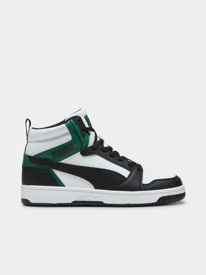 Mens Puma Rebound V6 White/Black/Green Mid Shoes