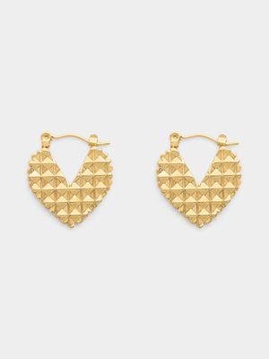 Stainless Steel Gold Tone 3D Flat Heart Hoops