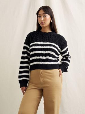 Women's Canvas Organic Cotton Cable Stripe Pullover