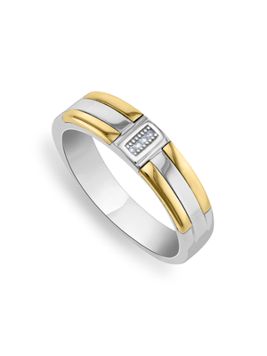 Yellow Gold & Sterling Silver Diamond Men’s Wedding Band