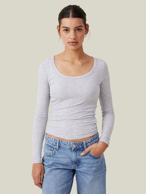 Women's Cotton On Grey Staple Rib Scoop Neck Long Sleeve Top