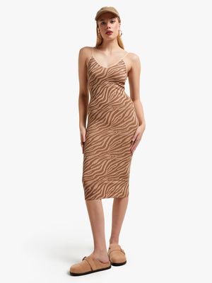 Women's Brown Animal Print Seamless Dress