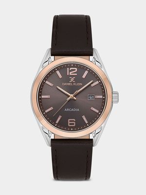 Daniel Klein Rose Plated Brown Dial Brown Leather Watch