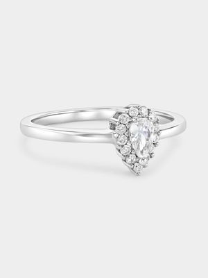 Sterling Silver Cubic Zirconia Pear Halo Promise Ring