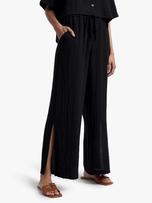 Slit Hem Wide Leg Washer Pants