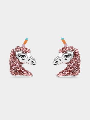 Sterling Silver Glitter Enamel Unicorn Stud Earrings