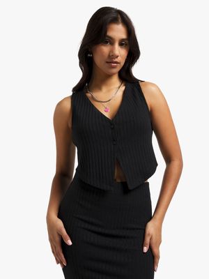 Women's Black Co-Ord Cropped Waistcoat