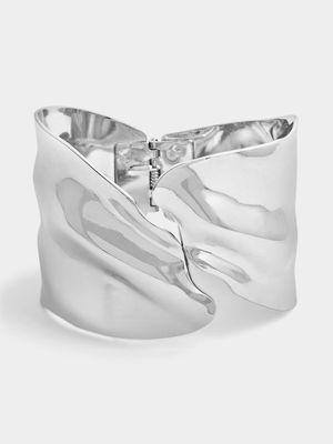 Silver Tone Abstract Hinged Cuff