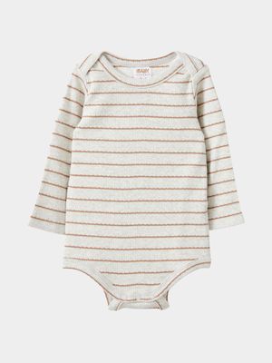 Cotton On Baby Beige Organic Newborn Pointelle Long Sleeve Bubbysuit