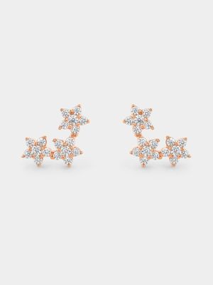 Rose Gold Plated Sterling Silver Cubic Zirconia Flower Creeper Stud Earrings