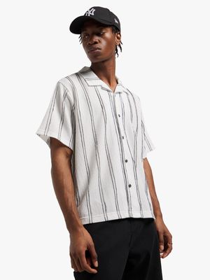 Men's White Stripe Textured Shirt