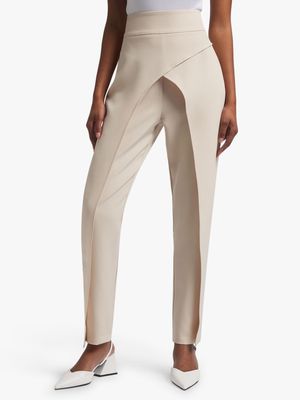 Women's Elwen Design Beige High Waist Pants