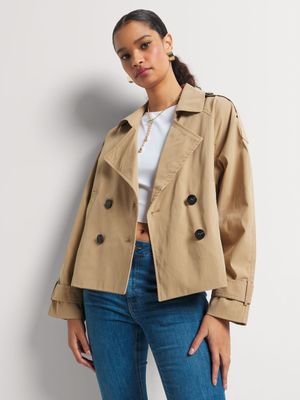 Short Raglan Sleeve Trench Coat