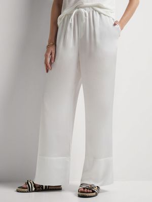 Satin Wide Leg Broad Hem Pants