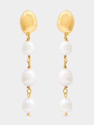 Gold Tone  Pearl Sleek Drop Earrings