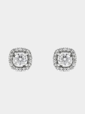 Sterling Silver Pavé Cushion Studs