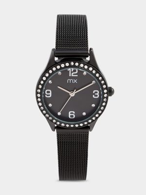 MX Black Plated Black Dial Mesh Watch