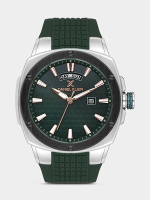 Daniel Klein Silver & Black Plated Green Dial Green Silicone Watch