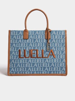 Luella Gold Logo Large Denim Tote Bag