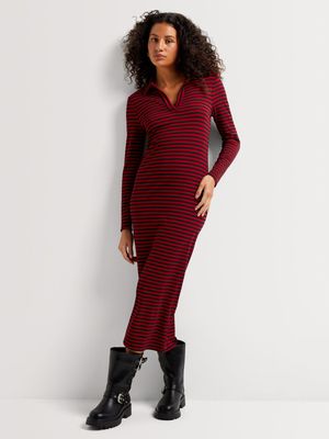 Y&G Johnny Collar Stripe Long Sleeve Dress