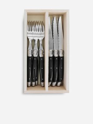 laguiole av steak knife & fork set black 12pc