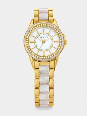 Tempo Ladies Rose Toned Watch With Resin Detail