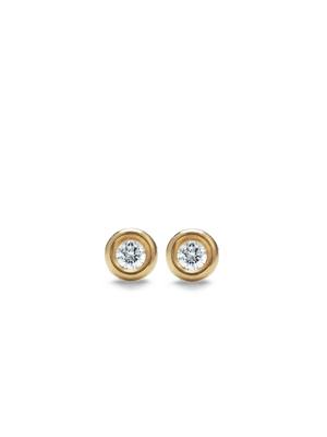 Yellow Gold Classic tube edged Cubic Zirconia Stud Earrings