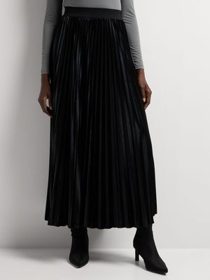 Pleated Velour Maxi Skirt