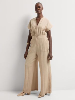 Textured Wide Leg Jumpsuit