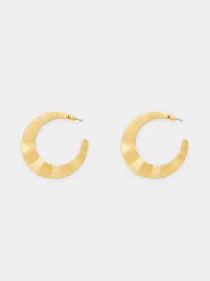 Gold Tone Flat Molded Hoop Earrings