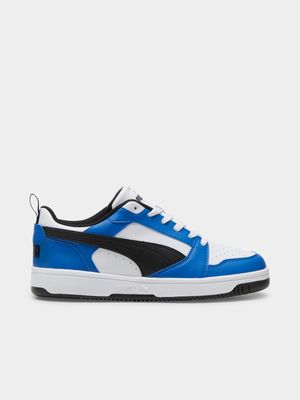 Mens Puma Rebound V6 White/Royal Low Sneakers