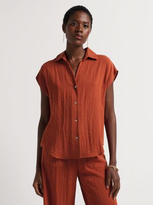 Linen-look Extended Shoulder Shirt