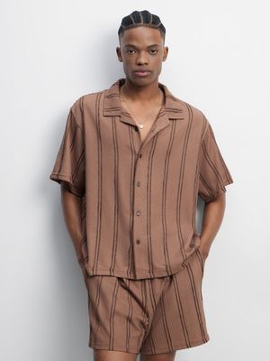 Men's Brown Texture Stripe Shirt