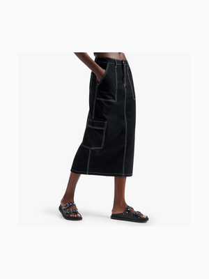 News Denim Twill Midi Carpenter Skirt