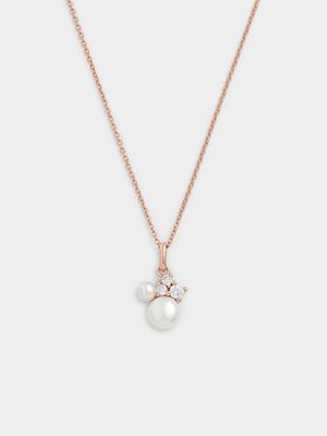 Rose Gold Plated Sterling Silver Shell Pearl & Cubic Zirconia Pendant