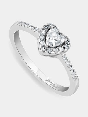 Sterling Silver Cubic Zirconia Heart Women’s Promise Ring